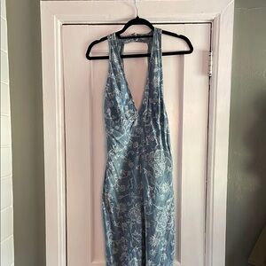Floral Blue denim jumpsuit